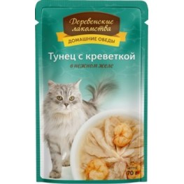 Деревенские лакомства пауч д/кош Тунец с креветкой желе  70г